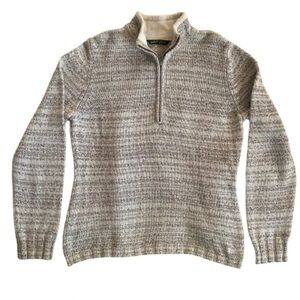 Woolrich Women's 1/4 Zip Sweater in Winter White Heather Size L Ramie Cotton